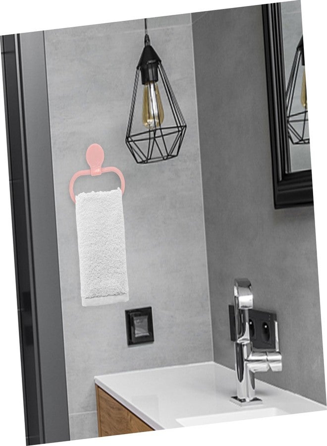 TOPBATHY Adhesive Hand Towel Holder, Pink Hand Rack for Bathroom and Kitchen, Plastic Oval Hanger Ring, No Drilling Required Space-Saving Design - Image 3