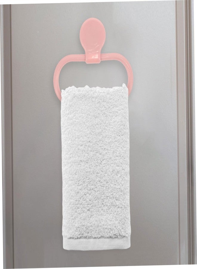 TOPBATHY Adhesive Hand Towel Holder, Pink Hand Rack for Bathroom and Kitchen, Plastic Oval Hanger Ring, No Drilling Required Space-Saving Design - Image 4