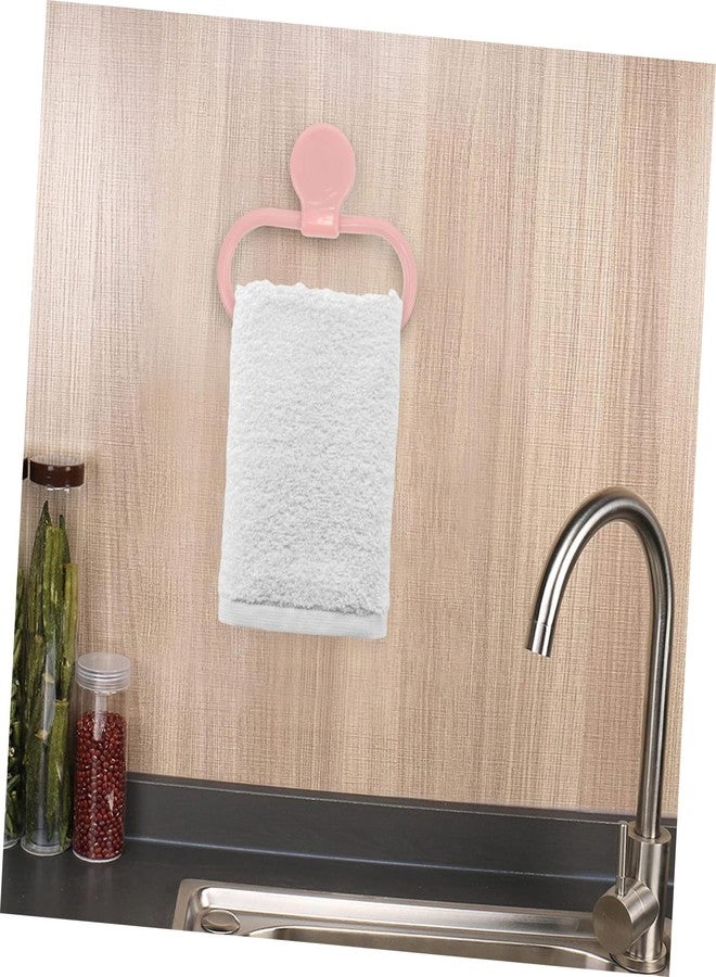 TOPBATHY Adhesive Hand Towel Holder, Pink Hand Rack for Bathroom and Kitchen, Plastic Oval Hanger Ring, No Drilling Required Space-Saving Design - Image 5