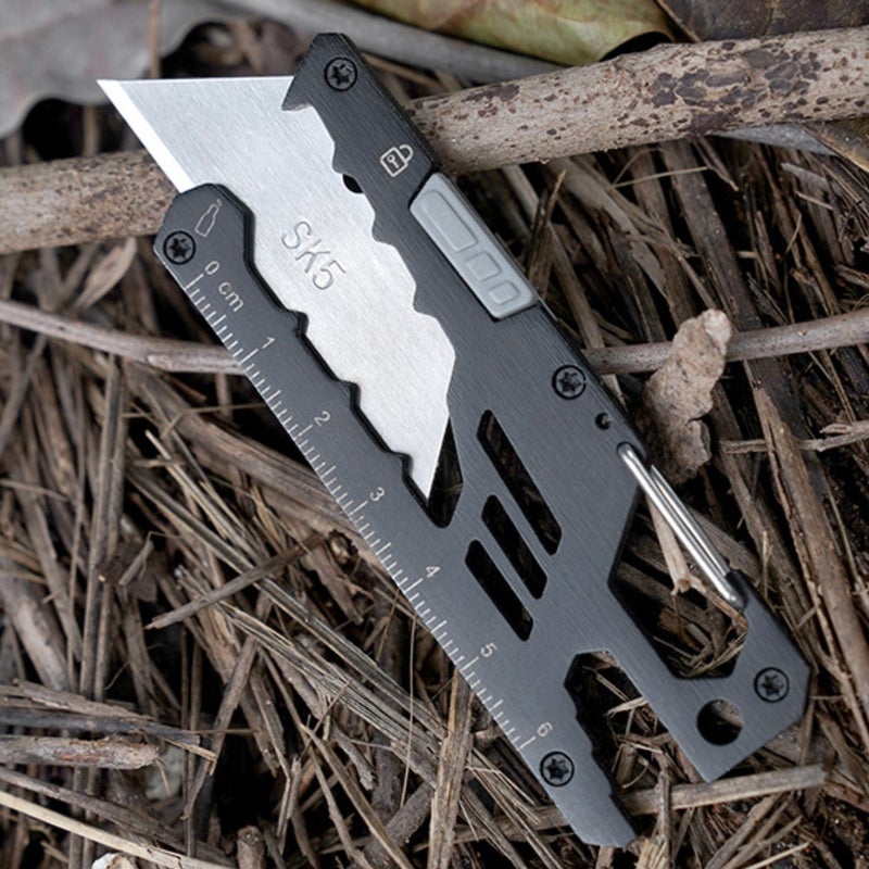 EDC Utility Knife, 7-in-1 Multitool Carabiner Clip Keychain, Box Cutter Pocket Knives with Bottle Opener, Adjustable Wrench and 5 Replacement Razor Blades,Ruler for Office, Camping by SkyFox - Image 2
