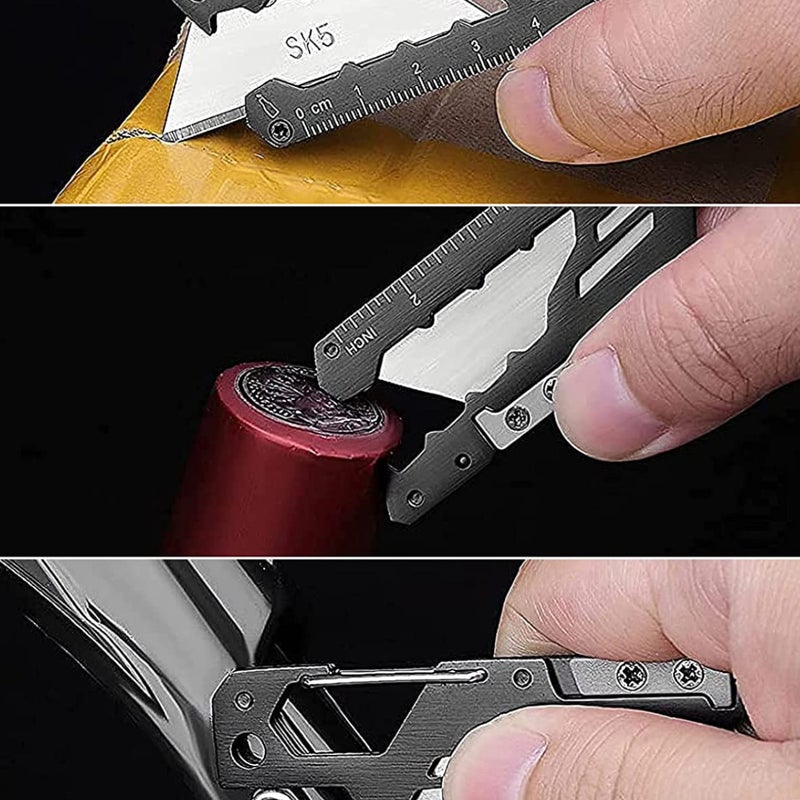 EDC Utility Knife, 7-in-1 Multitool Carabiner Clip Keychain, Box Cutter Pocket Knives with Bottle Opener, Adjustable Wrench and 5 Replacement Razor Blades,Ruler for Office, Camping by SkyFox - Image 3