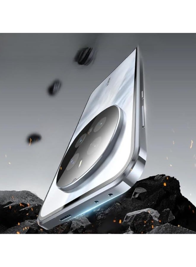 حافظة متوافقة مع جهاز Honor Magic 7 Pro مع امتصاص مغناطيسي على الجانبين، واجهتها من زجاج مقوى دقيقة لحماية جهاز Honor Magic 7 Pro 5G، حافظة ألواح معدنية صلبة تحمي الآلة الذكية. - Image 3