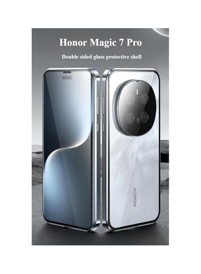 حافظة متوافقة مع جهاز Honor Magic 7 Pro مع امتصاص مغناطيسي على الجانبين، واجهتها من زجاج مقوى دقيقة لحماية جهاز Honor Magic 7 Pro 5G، حافظة ألواح معدنية صلبة تحمي الآلة الذكية. - Image 2