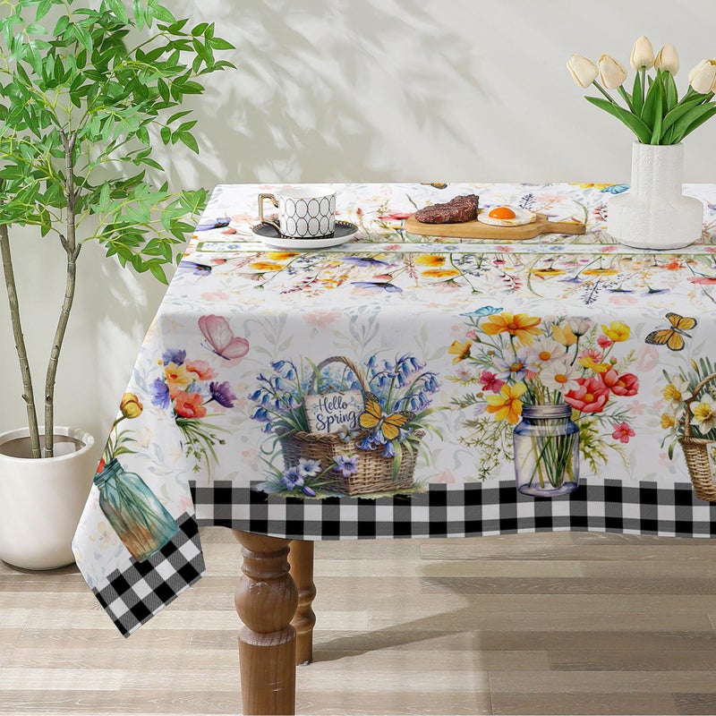 cusugbaso Spring Tablecloth 60x84 Inch Rectangle - Flower Vase Spring Decorations for Home - Farmhouse Floral Table Cloth Rectangle for Party,Table - Image 1