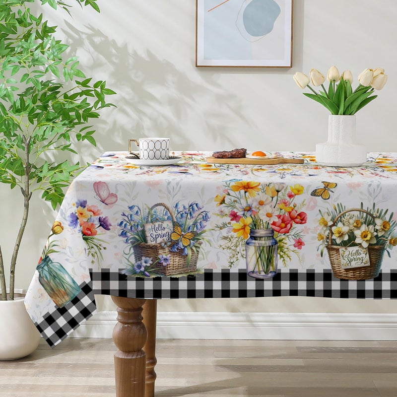 cusugbaso Spring Tablecloth 60x84 Inch Rectangle - Flower Vase Spring Decorations for Home - Farmhouse Floral Table Cloth Rectangle for Party,Table - Image 2