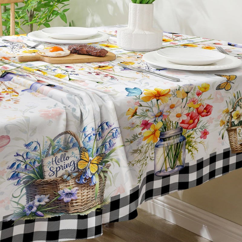 cusugbaso Spring Tablecloth 60x84 Inch Rectangle - Flower Vase Spring Decorations for Home - Farmhouse Floral Table Cloth Rectangle for Party,Table - Image 4