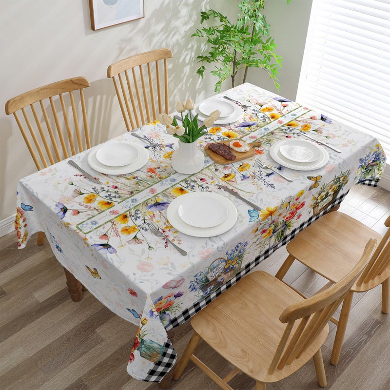 cusugbaso Spring Tablecloth 60x84 Inch Rectangle - Flower Vase Spring Decorations for Home - Farmhouse Floral Table Cloth Rectangle for Party,Table - Image 3