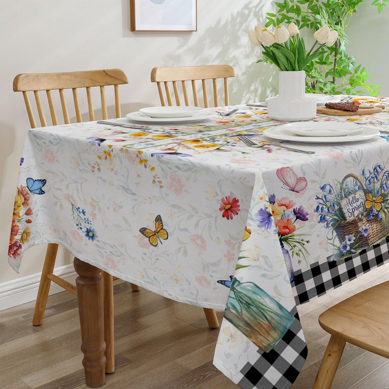 cusugbaso Spring Tablecloth 60x84 Inch Rectangle - Flower Vase Spring Decorations for Home - Farmhouse Floral Table Cloth Rectangle for Party,Table - Image 5