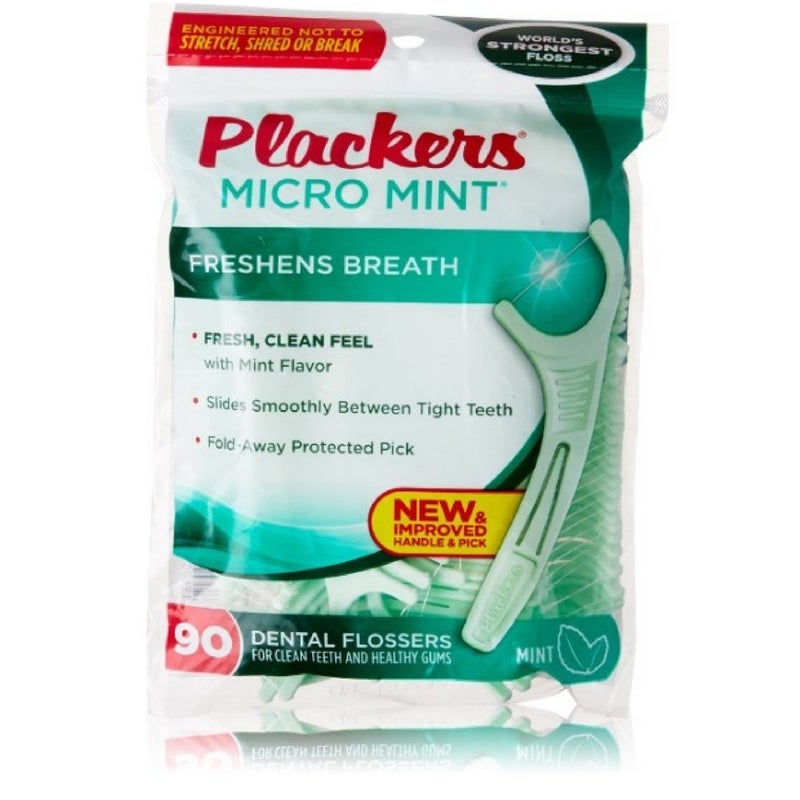 Plackers, Micro Freshens Breath Dental Flossers 90 Each, Mint, 1 Count - Image 1