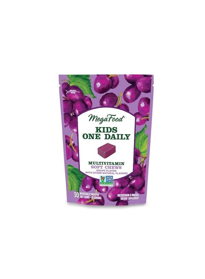 MegaFood Kids One Daily Multivitamin Soft Chews - Kids Vitamins with Vitamin B, Vitamin C, Vitamin D & Vitamin E - Age 4+, Vegetarian, Made Without 9 Food Allergens - Grape Flavor - 30 Chews - Image 1