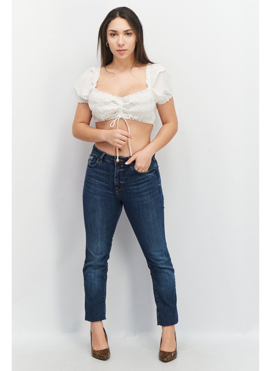 Don't Call Me Jennyfer - Women Queen Anne Neck Puffed Sleeve Smocked Crop Top, White - Image 1