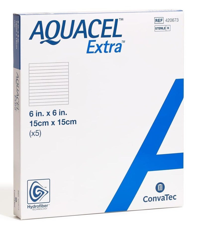 convatec Convatic Extra Absorbent Hydrofiber Plaster 15cm x 15cm for Moderate to Severe Exuding Wounds, 2D Non-Woven Reinforcing Fibers, Square, Box of 5 - Image 1