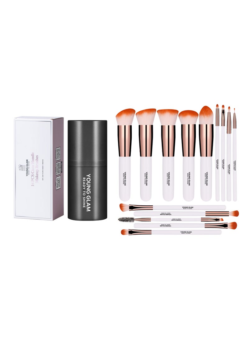 Young Glam Young Glam Daily Essential Makeup Brushes 14 Pcs Brush Set, Premium Synthetic Foundation Powder Concealers Eye Shadows Makeup Brushes White Golden with Black Travel Case  - Image 1