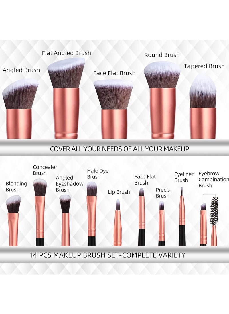 Young Glam Young Glam Daily Essential Makeup Brushes 14 Pcs Brush Set, Premium Synthetic Foundation Powder Concealers Eye Shadows Makeup Brushes White Golden with Black Travel Case  - Image 4