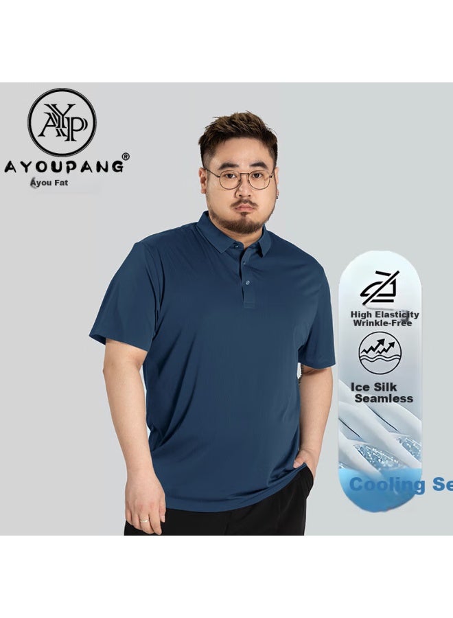 Ayoupang Ayou Pang Plus Size Men's High-end Business Polo Shirt Men's High-end Elastic Ice Silk Short Sleeve Men's Plus Size Summer - Image 1