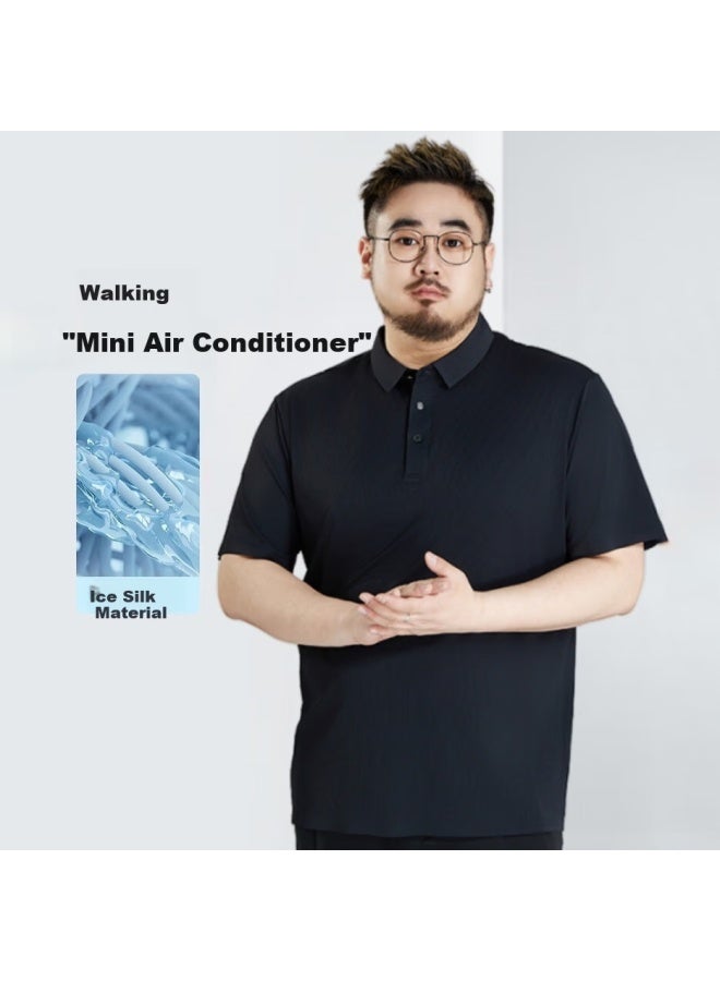 Ayoupang Ayou Pang Plus Size Men's High-end Business Polo Shirt Men's High-end Elastic Ice Silk Short Sleeve Men's Plus Size Summer - Image 2