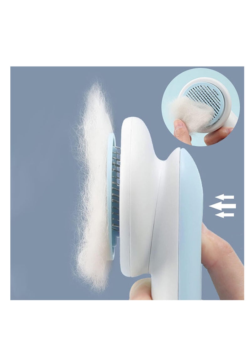 ECVV فرشاة تنظيف الحيوانات الأليفة ECVV فرشاة سليك ذاتية التنظيف أدوات التخلص من الشعر للكلاب والقطط تدليك تزيل الشعر الزائد تحت الفرو والعقد والشعر الميت والأوساخ، أزرق - Image 3