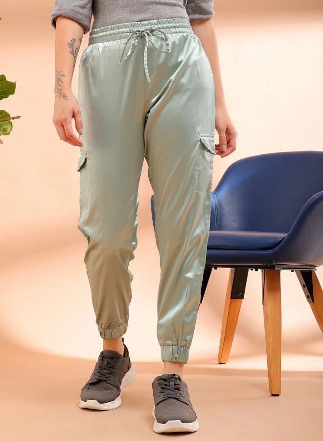 Freehand Women Regular Fit Solid High-Rise Cargo Joggers