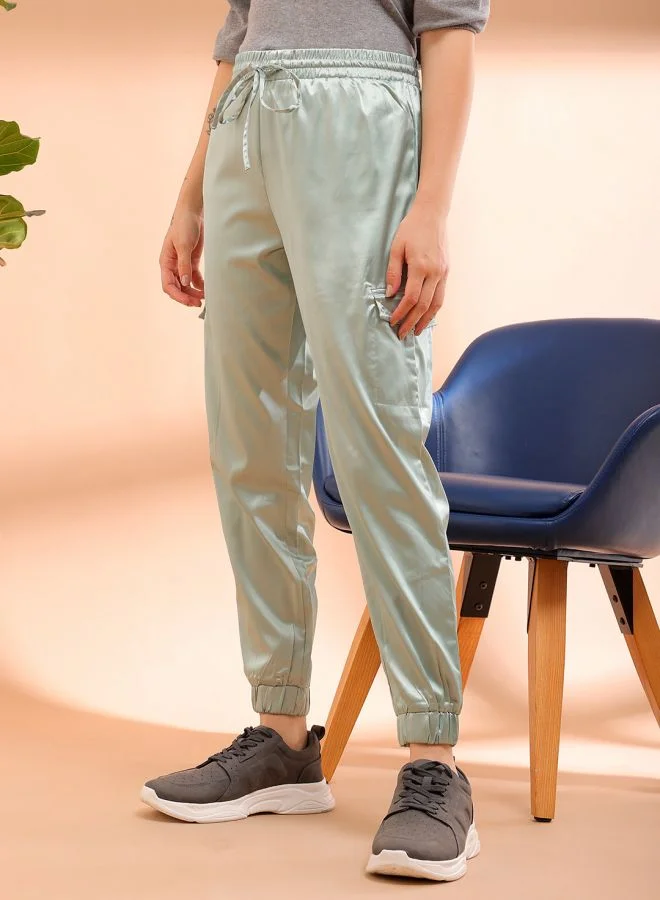 Freehand Women Regular Fit Solid High-Rise Cargo Joggers