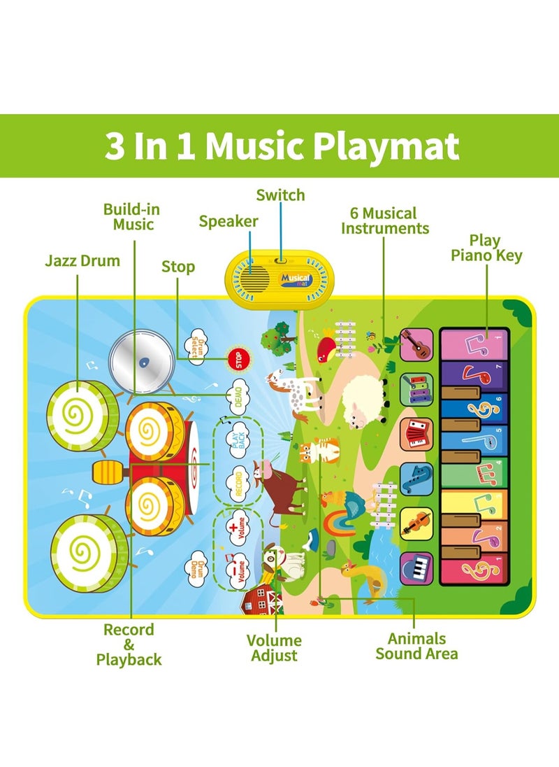 3 in 1 musical toys for toddlers Piano keyboard, drum pad with 2 drumsticks, animal touch play mat Infant toys Early learning educational toys - pzsku/Z9FC12F537706CF70B799Z/45/_/1710404030/d7c2dec8-869f-478c-9855-327ddd3d3415