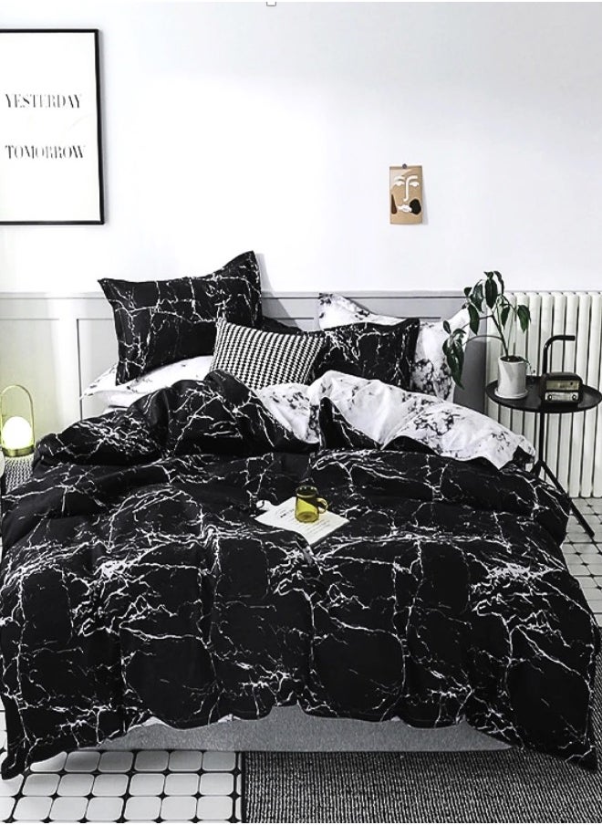 LUNA Home Marble Pattern Duvet Cover Set Reversible Style Black & White Bedding Set 