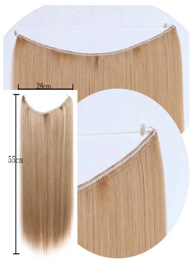 iLUU 22" Hair Extensions with Hidden String Straight Invisible Wire Hair Extensions Honey Blonde Transparent Fish Line Hairpieces Hairpiece Synthetic Hair for Women, 80g/55cm 27A# - Image 2