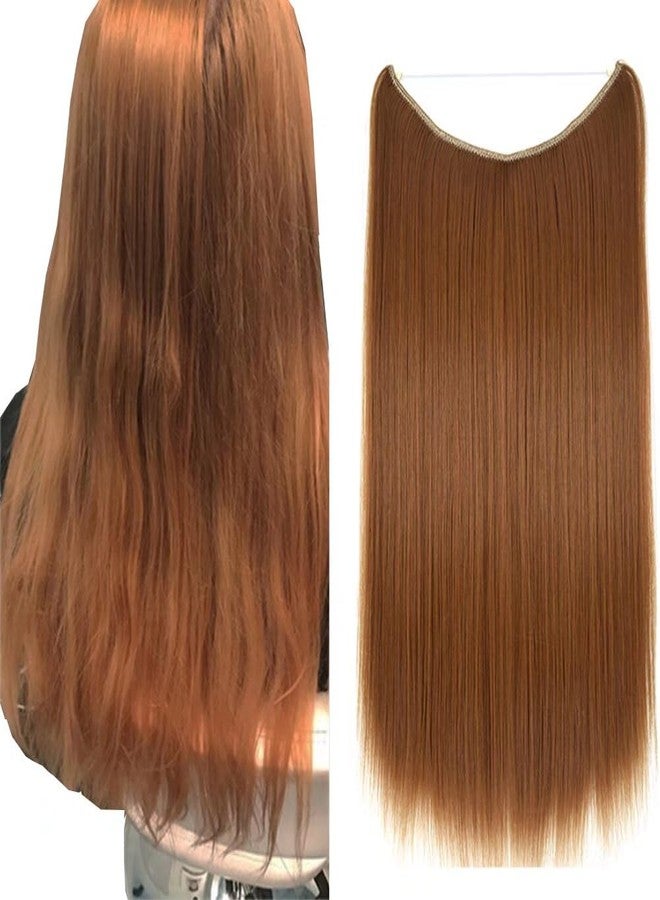 iLUU 22" Hair Extensions with Hidden String Straight Invisible Wire Hair Extensions Honey Blonde Transparent Fish Line Hairpieces Hairpiece Synthetic Hair for Women, 80g/55cm 27A# - Image 1