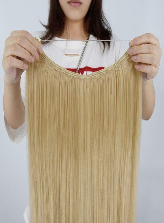 iLUU 22" Hair Extensions with Hidden String Straight Invisible Wire Hair Extensions Honey Blonde Transparent Fish Line Hairpieces Hairpiece Synthetic Hair for Women, 80g/55cm 27A# - Image 4