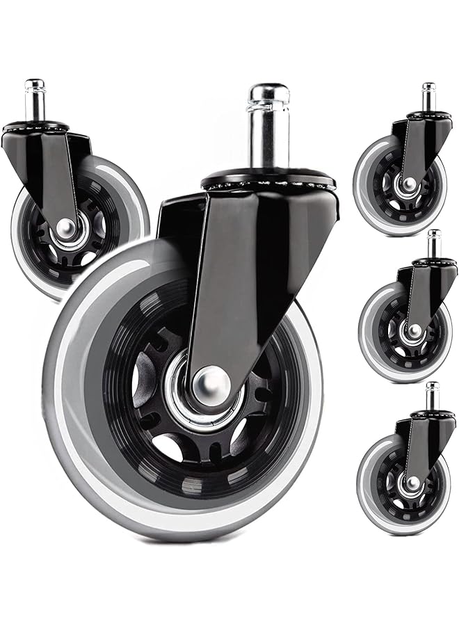 erorex Office Chair Caster Wheels 3 Inch Universal Rollerblade Desk Chair Wheels Replacement Furniture Caster Set Of 5 Smooth Durable Silent Heavy Duty Black - Image 1