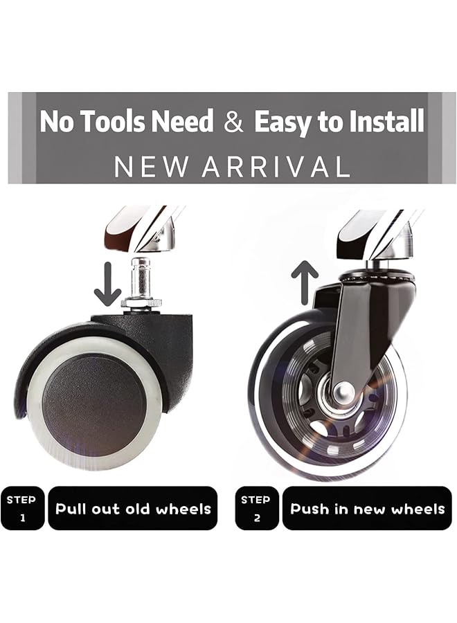 erorex Office Chair Caster Wheels 3 Inch Universal Rollerblade Desk Chair Wheels Replacement Furniture Caster Set Of 5 Smooth Durable Silent Heavy Duty Black - Image 3