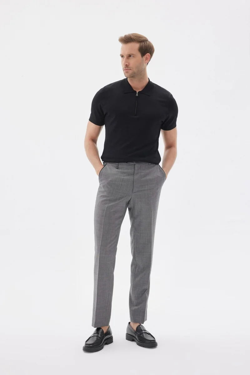 Odelon Limited Men's Plain Zippered Polo Neck Rayon Knitwear T-Shirt Black