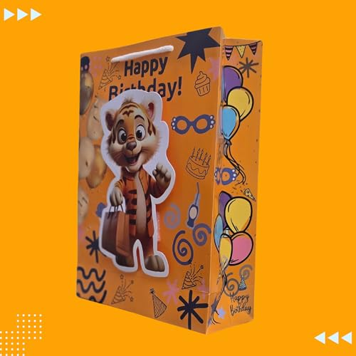 TASCHE 3D Gift Bags for Return Gifts | Pop-Out Paper Bags for Kids Birthday, Baby Shower, Party Favors | 11x8x3 Inches (TIGO POP, Pack Of 8) - Image 2