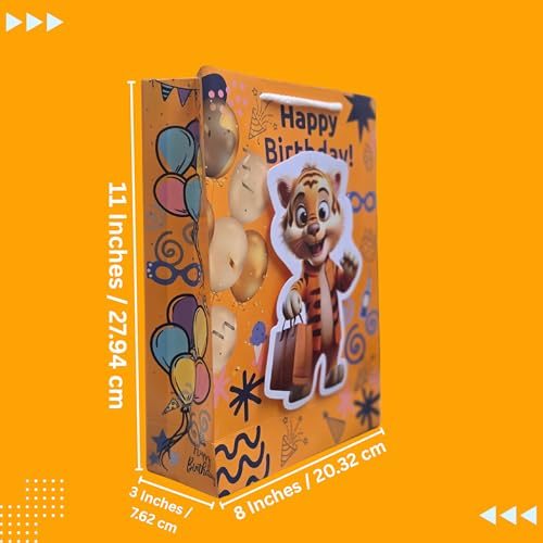 TASCHE 3D Gift Bags for Return Gifts | Pop-Out Paper Bags for Kids Birthday, Baby Shower, Party Favors | 11x8x3 Inches (TIGO POP, Pack Of 8) - Image 3