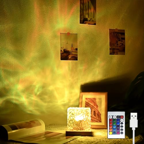 YXQUA Northern Lights Ocean Wave Projector Light, Galaxy Light Projector, 16 Colors Gradual Rotating Flame Water Ripple Ambient Night Light Non-Wood for Bedroom, Room Decor, Kids Room (Plug-in) - Image 1