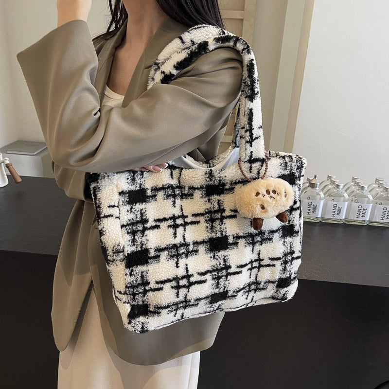 Korean Style Ins Cute Girl Tote Bag Autumn High-End Color Contrast Striped Large Capacity Shoulder Bag - Image 3