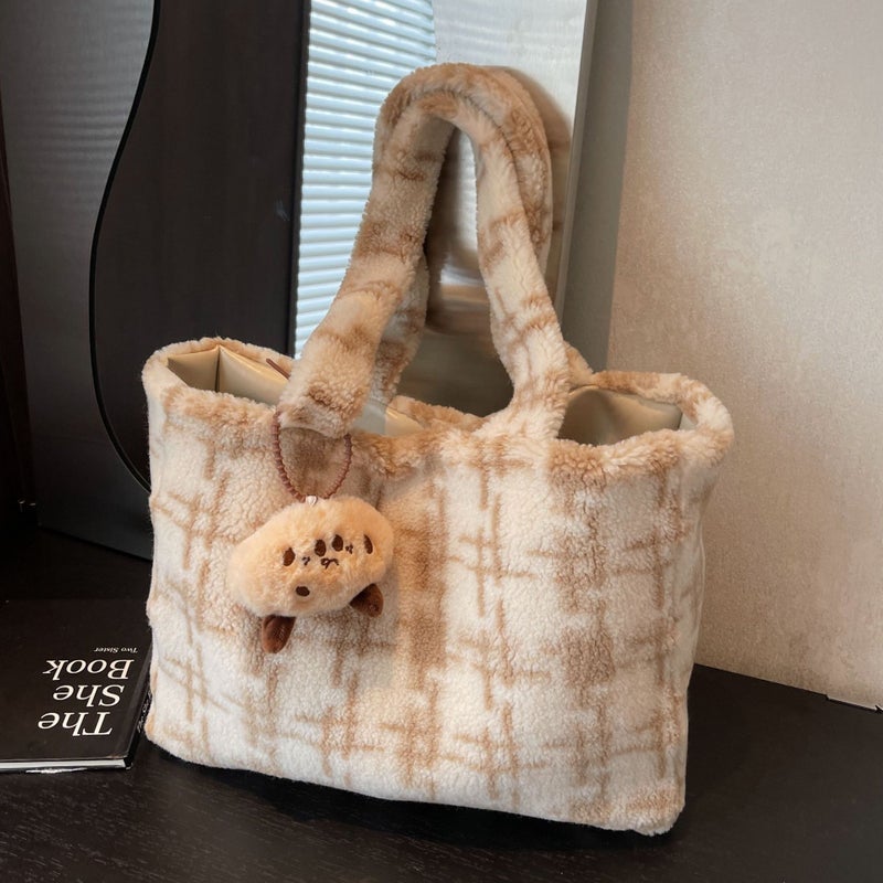 Korean Style Ins Cute Girl Tote Bag Autumn High-End Color Contrast Striped Large Capacity Shoulder Bag - Image 2