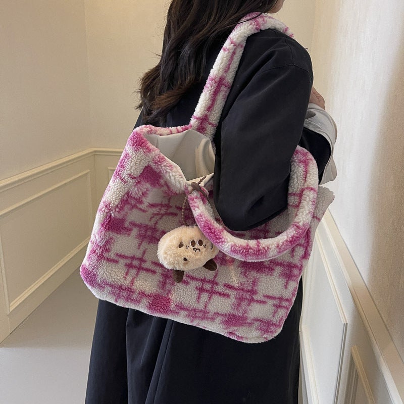 Korean Style Ins Cute Girl Tote Bag Autumn High-End Color Contrast Striped Large Capacity Shoulder Bag - Image 5