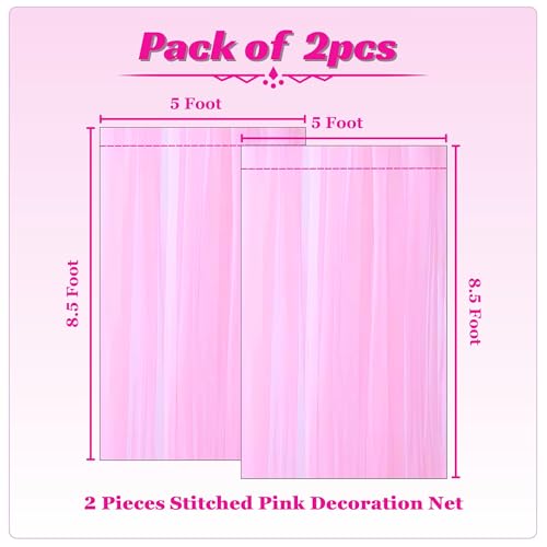 1iAM 2pcs Pink Backdrop Decoration Net Curtains – Large 8.5x5ft Each, Soft Wrinkle-Free Nylon with Ribbon Edges, Reusable Drapes for Birthday, Anniversary, Party & Event Décor - Image 3
