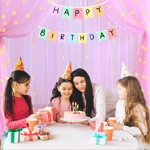 1iAM 2pcs Pink Backdrop Decoration Net Curtains – Large 8.5x5ft Each, Soft Wrinkle-Free Nylon with Ribbon Edges, Reusable Drapes for Birthday, Anniversary, Party & Event Décor - Image 2