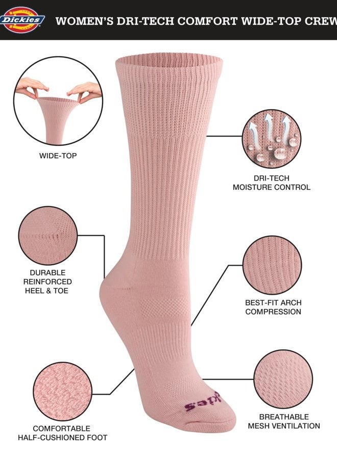 Dickies Women's Dri-Tech Essential Moisture Control Crew Socks, Available in S-XL (6, 12 Pairs), Comfort Top Light Assorted (6 Pairs), Medium - Image 3