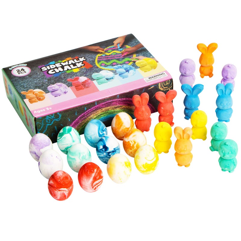 JOYIN 24 Pcs Easter Sidewalk Chalk Set, Easter Eggs Bunny Chicken Gifts for Boys Girls Kids Toddlers for Basket Stuffers Fillers Party Favors - Image 4
