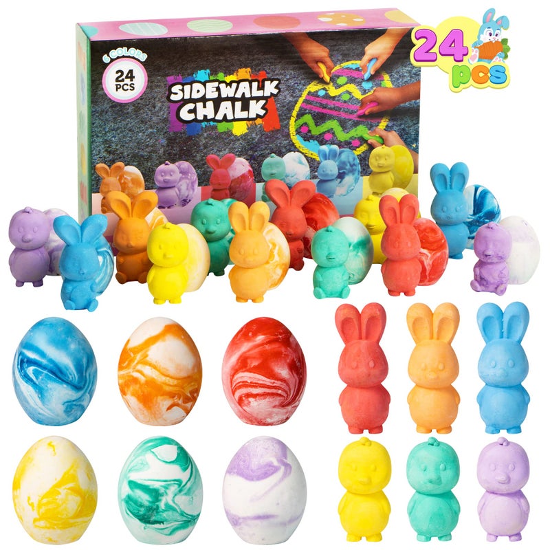 JOYIN 24 Pcs Easter Sidewalk Chalk Set, Easter Eggs Bunny Chicken Gifts for Boys Girls Kids Toddlers for Basket Stuffers Fillers Party Favors - Image 1