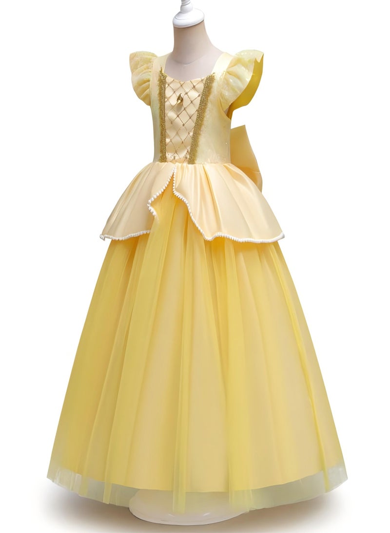 Halloween Children's Day Belle Princess Dress Girls Cos Beauty and the Beast Bell Gown Puff Sleeve Skirt Accessories Seven Pieces - Image 4