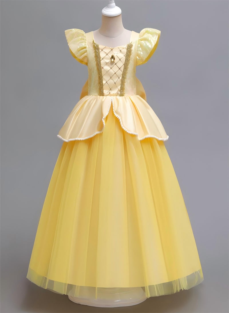 Halloween Children's Day Belle Princess Dress Girls Cos Beauty and the Beast Bell Gown Puff Sleeve Skirt Accessories Seven Pieces - Image 3