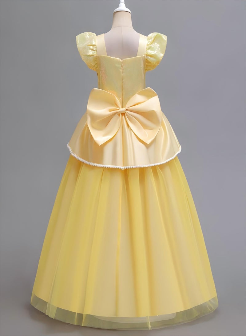 Halloween Children's Day Belle Princess Dress Girls Cos Beauty and the Beast Bell Gown Puff Sleeve Skirt Accessories Seven Pieces - Image 5