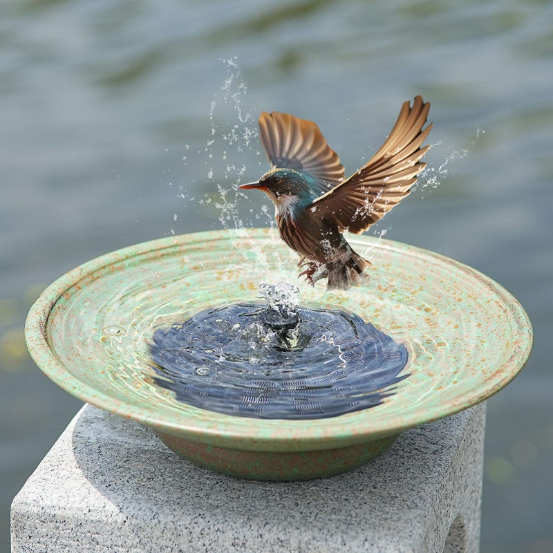 HOUYANG Solar Fountain Bird Bath, Metal Bird Bath Bubbler, Outdoor Bird Bath Bowl, for Outdoors Garden Patio Decor. - Image 1
