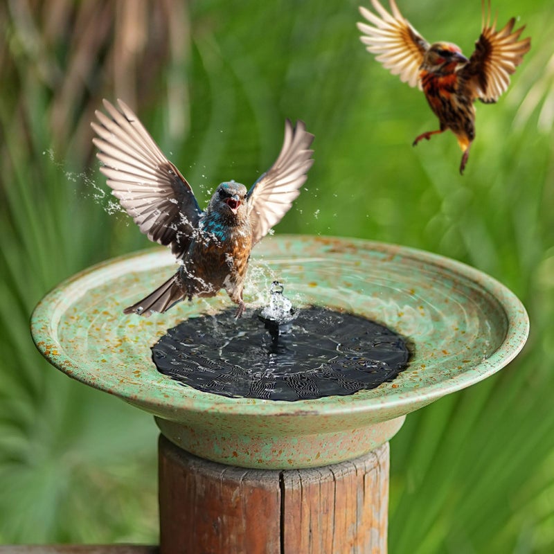 HOUYANG Solar Fountain Bird Bath, Metal Bird Bath Bubbler, Outdoor Bird Bath Bowl, for Outdoors Garden Patio Decor. - Image 5