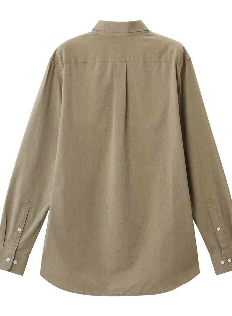 جيوردانو قميص رجالي قطن أكسفورد بتطريز أسد صغير، قصة ضيقة، بأزرار كاملة