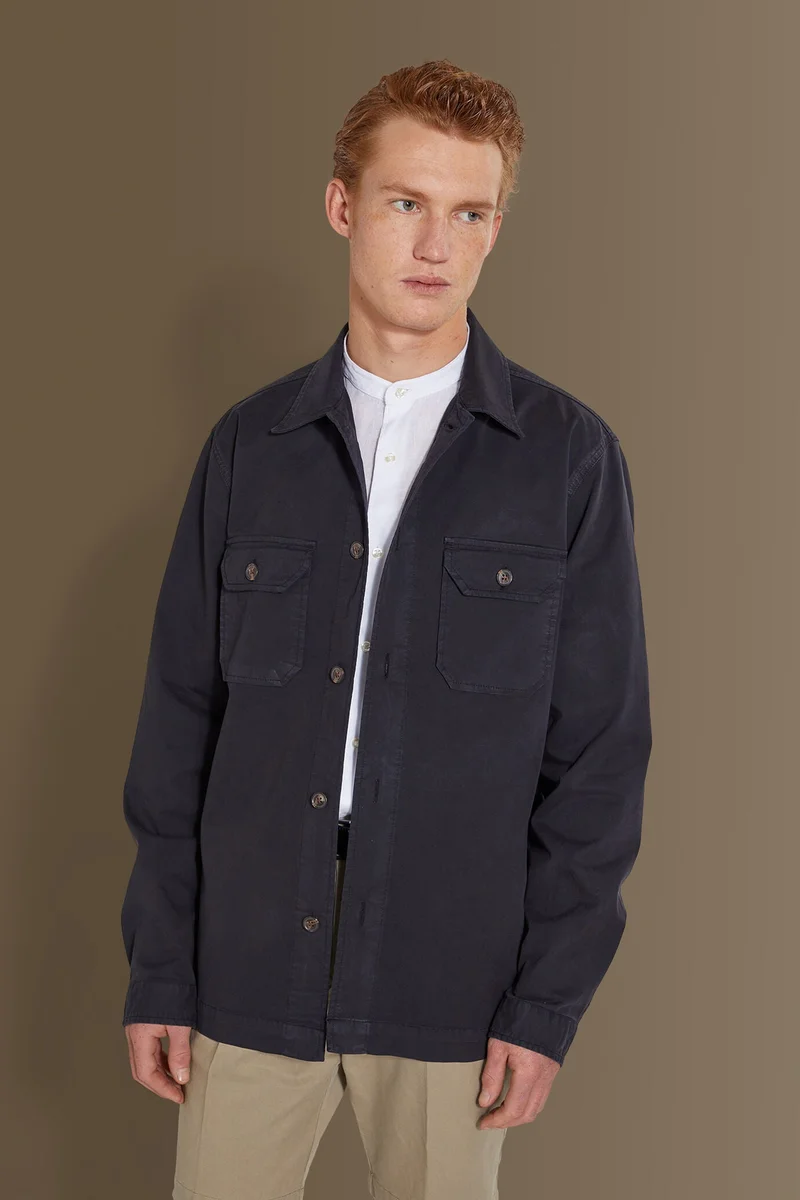 Chambray overshirt french collar - DK Blue