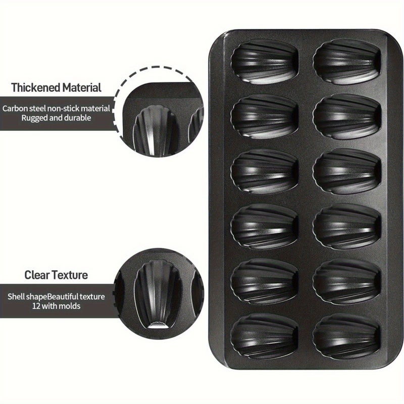 2pcs Carbon Steel Madeleine Flat Pans 12 Cup Shell Shaped Cake Molds Non Stick Baking Trays for Oven Home Baking Tools - Image 4